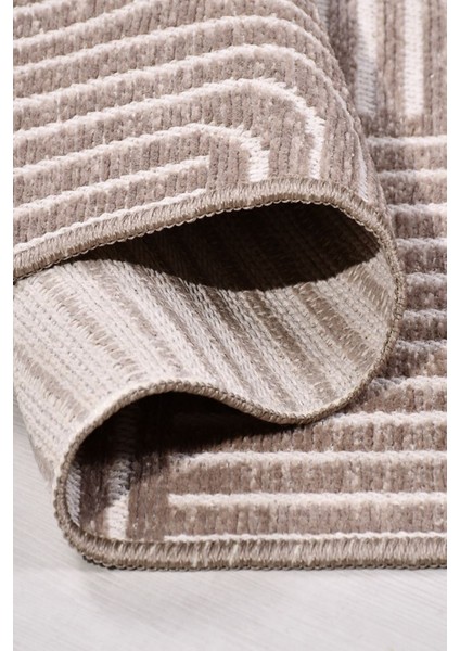 Revna Bej / Kahverengi Yıkanabilir Halı – Kaydırmaz Taban, Pamuk Dokuma, Salon Mutfak Koridor Için Uygun