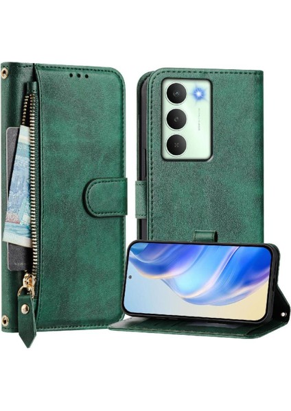 Realme 14X Kart Tutucu Pu Deri Manyetik Fermuar Için Flip Case (Yurt Dışından)