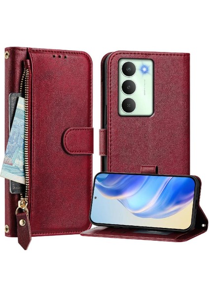 Realme 14X Kart Tutucu Pu Deri Manyetik Fermuar Için Flip Case (Yurt Dışından)