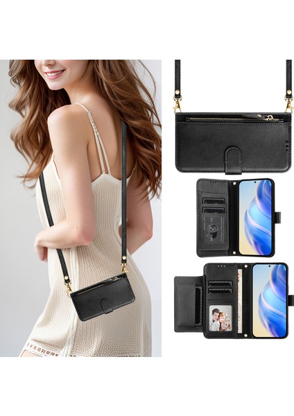 Tecno Spark Go 1 Premium Fermuarlı Deri Çapraz Askılı Uzun Askılı Cüzdan Kılıf Kapaklı Kartlıklı (Yurt Dışından)