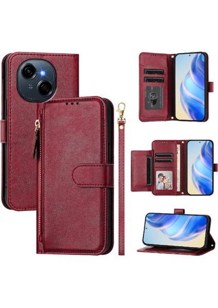 Tecno Spark Go 1 Premium Fermuarlı Deri Çapraz Askılı Uzun Askılı Cüzdan Kılıf Kapaklı Kartlıklı (Yurt Dışından)