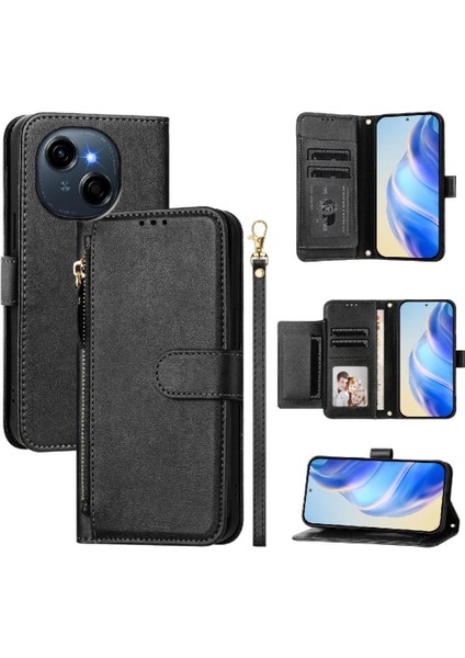 Tecno Spark Go 1 Premium Fermuarlı Deri Çapraz Askılı Uzun Askılı Cüzdan Kılıf Kapaklı Kartlıklı (Yurt Dışından)
