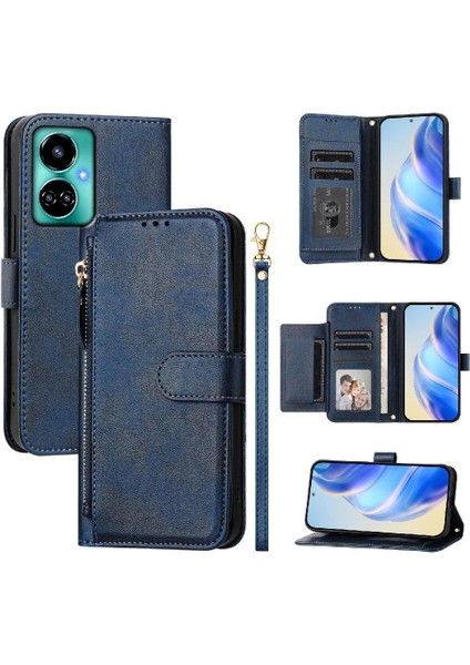 Tecno Camon 19 5g Premium Fermuarlı Deri Çapraz Askılı Uzun Askılı Cüzdan Kılıf Kapaklı Kartlıklı (Yurt Dışından)