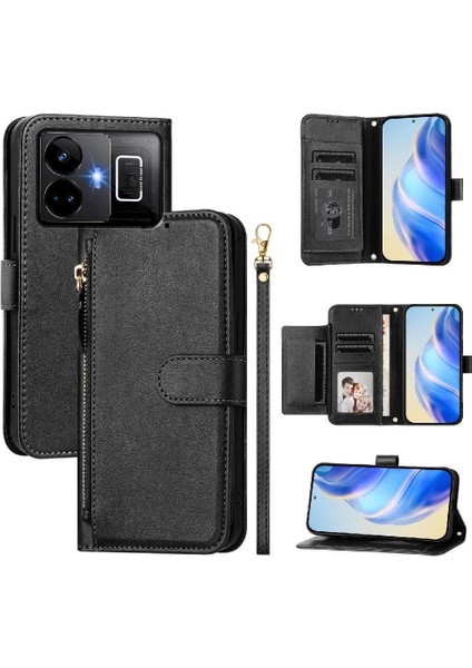 Realme Gt3 5g Premium Fermuarlı Deri Çapraz Askılı Uzun Askılı Cüzdan Kılıf Kapaklı Kartlıklı (Yurt Dışından)