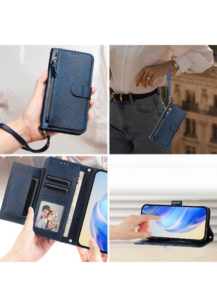 Tecno Spark 30C 5g Premium Fermuarlı Deri Çapraz Askılı Uzun Askılı Cüzdan Kılıf Kapaklı Kartlıklı (Yurt Dışından)