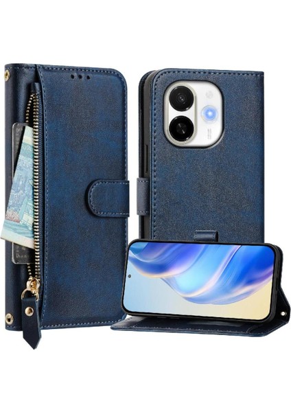 Tecno Spark 30C 5g Premium Fermuarlı Deri Çapraz Askılı Uzun Askılı Cüzdan Kılıf Kapaklı Kartlıklı (Yurt Dışından)