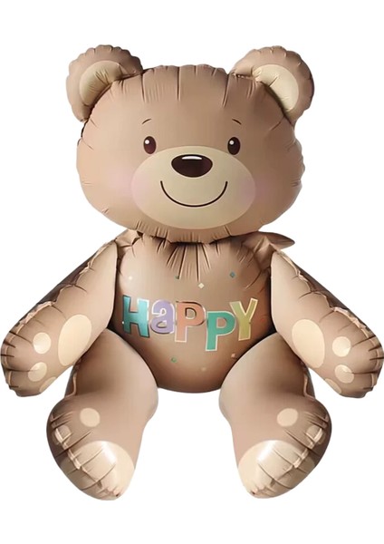 Happy Yazılı Oturan Ayı Folyo Balon 77X70 cm