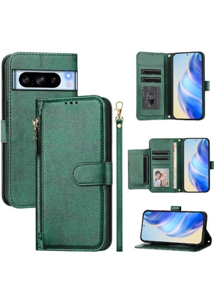 Google Pixel 8 Pro Premium Fermuarlı Deri Çapraz Askılı Uzun Askılı Cüzdan Kılıf Kapaklı Kartlıklı (Yurt Dışından)