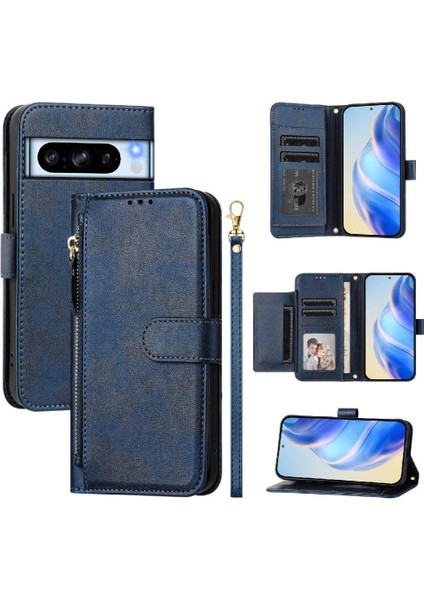 Google Pixel 8 Pro Premium Fermuarlı Deri Çapraz Askılı Uzun Askılı Cüzdan Kılıf Kapaklı Kartlıklı (Yurt Dışından)