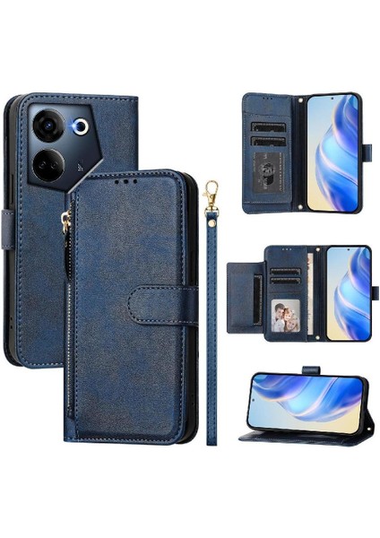 Tecno Camon 20 4g Premium Fermuarlı Deri Çapraz Askılı Uzun Askılı Cüzdan Kılıf Kapaklı Kartlıklı (Yurt Dışından)