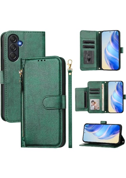 Samsung Galaxy M55 Premium Fermuarlı Deri Çapraz Askılı Uzun Askılı Cüzdan Kılıf Kapaklı Kartlıklı (Yurt Dışından)