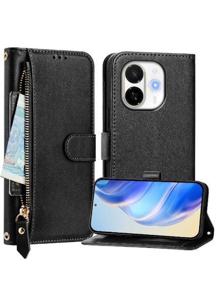 Tecno Spark 30C 5g Premium Fermuarlı Deri Çapraz Askılı Uzun Askılı Cüzdan Kılıf Kapaklı Kartlıklı (Yurt Dışından)