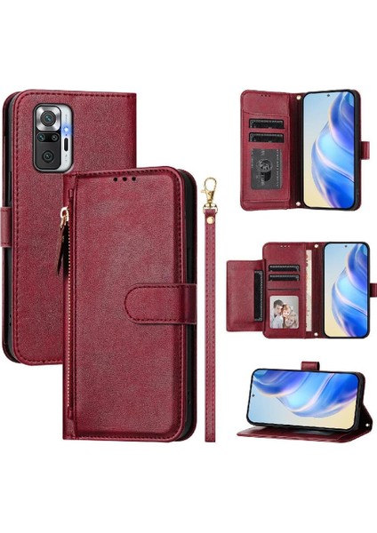 Xiaomi Redmi Note 10 Pro Max Premium Fermuarlı Deri Çapraz Askılı Uzun Askılı Cüzdan Kılıf Kapaklı Kartlıklı (Yurt Dışından)