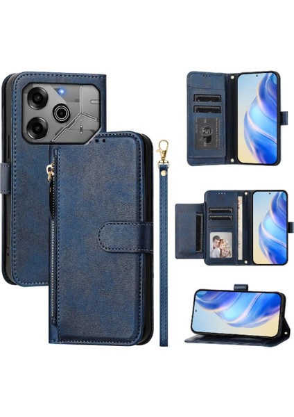 Tecno Spark 6 Go Premium Fermuarlı Deri Çapraz Askılı Uzun Askılı Cüzdan Kılıf Kapaklı Kartlıklı (Yurt Dışından)