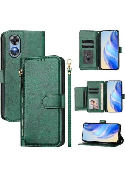 Oppo A17 4G/A17K Premium Fermuarlı Deri Çapraz Askılı Uzun Askılı Cüzdan Kılıf Kapaklı Kartlıklı (Yurt Dışından)