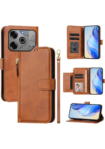 Tecno Spark 6 Go Premium Fermuarlı Deri Çapraz Askılı Uzun Askılı Cüzdan Kılıf Kapaklı Kartlıklı (Yurt Dışından)