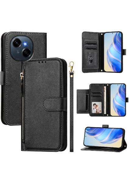 Tecno Spark Go 2025 Premium Fermuarlı Deri Çapraz Askılı Uzun Askılı Cüzdan Kılıf Kapaklı Kartlıklı (Yurt Dışından)