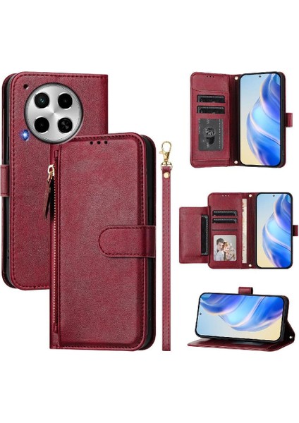 Tecno Camon 30 5g/4g Premium Fermuarlı Deri Çapraz Askılı Uzun Askılı Cüzdan Kılıf Kapaklı Kartlıklı (Yurt Dışından)