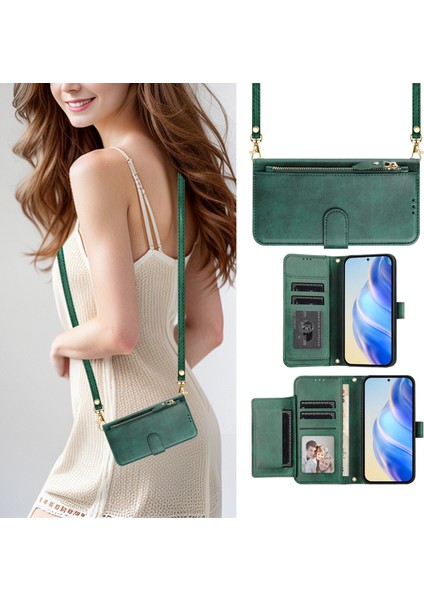 Samsung Galaxy Xcover 5 Premium Fermuarlı Deri Çapraz Askılı Uzun Askılı Cüzdan Kılıf Kapaklı Kartlıklı (Yurt Dışından)