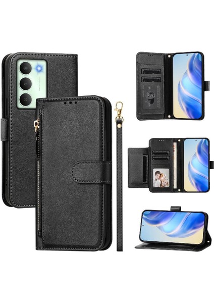 Realme 14X Premium Fermuarlı Deri Çapraz Askılı Uzun Askılı Cüzdan Kılıf Kapaklı Kartlıklı (Yurt Dışından)