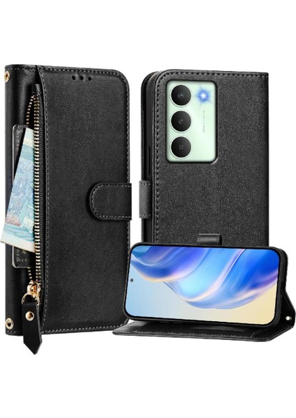 Realme 14X Premium Fermuarlı Deri Çapraz Askılı Uzun Askılı Cüzdan Kılıf Kapaklı Kartlıklı (Yurt Dışından)