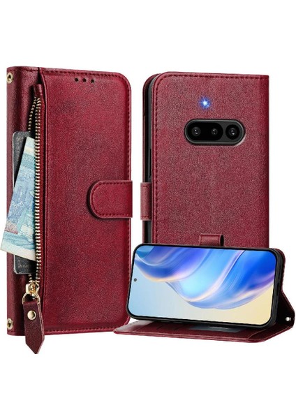 Nothing Phone 3A Fermuar Pu Deri Manyetik Kart Tutucu Için Flip Case (Yurt Dışından)
