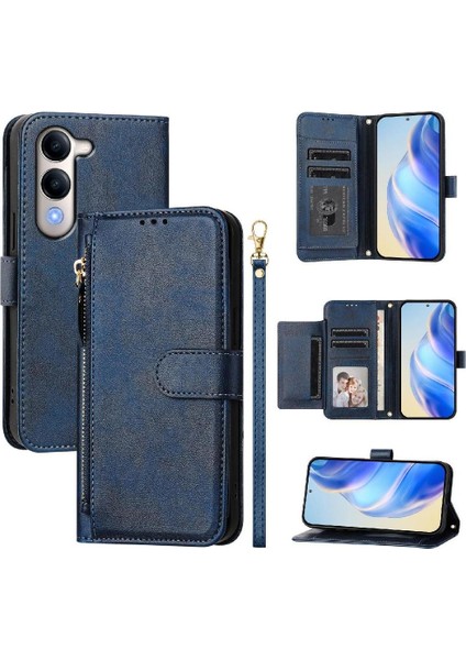 Vivo Y04 5g Için Flip Case Pu Deri Manyetik Fermuar Kart Tutucu (Yurt Dışından)