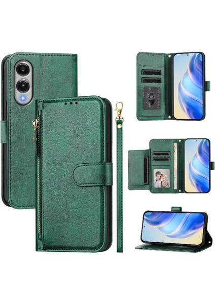 Samsung Galaxy S25 Kenar Fermuar Pu Deri Manyetik Kart Için Flip Case (Yurt Dışından)