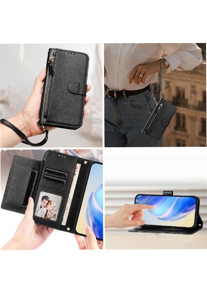 Pixel 7 Pro Premium Fermuarlı Deri Çapraz Askılı Uzun Askılı Cüzdan Kılıf Kapaklı Kartlıklı (Yurt Dışından)