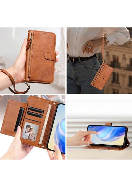 Blackview Dalga 8c Fermuar Pu Deri Manyetik Kart Tutucu Için Flip Case (Yurt Dışından)