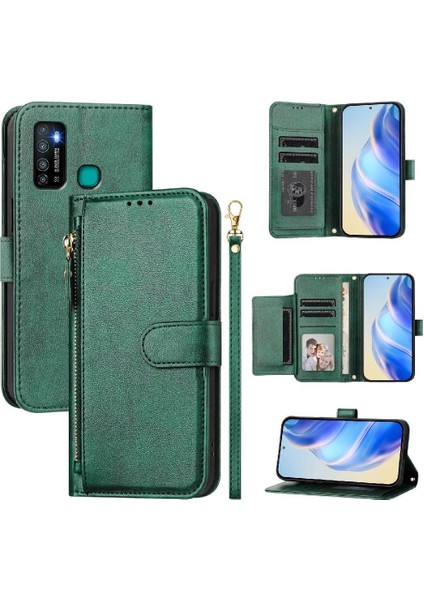 Tecno Camon 15 Pu Deri Manyetik Fermuar Kart Tutucu Için Flip Case (Yurt Dışından)
