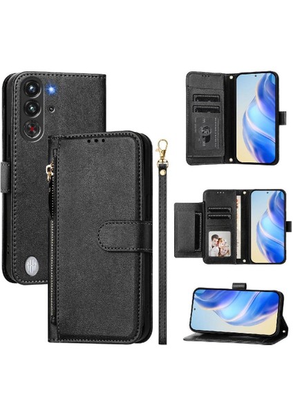 Zte Nubia Kırmızı Sihirli 10 Pro Pu Deri Manyetik Fermuar Kartı Için Flip Case (Yurt Dışından)