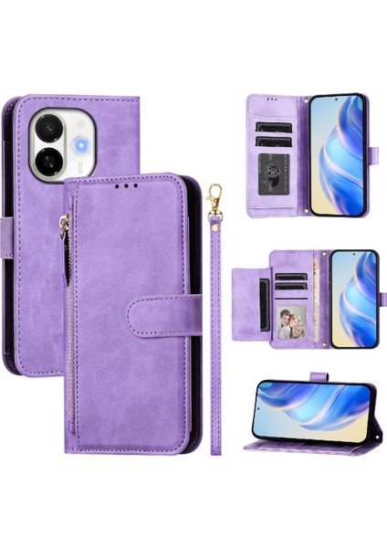 Tecno Spark 30C 5g Kart Tutucu Fermuar Pu Deri Manyetik Için Flip Case (Yurt Dışından)