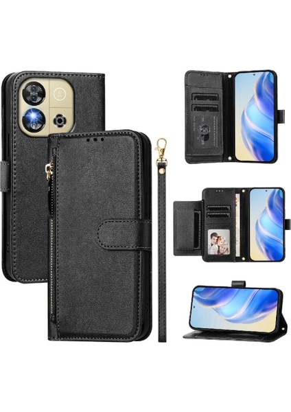 Oukitel C57S Kart Tutucu Fermuar Pu Deri Manyetik Için Flip Case (Yurt Dışından)