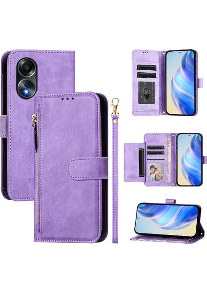 Oppo A58 4g Kart Tutucu Fermuar Pu Deri Manyetik Için Flip Case (Yurt Dışından)