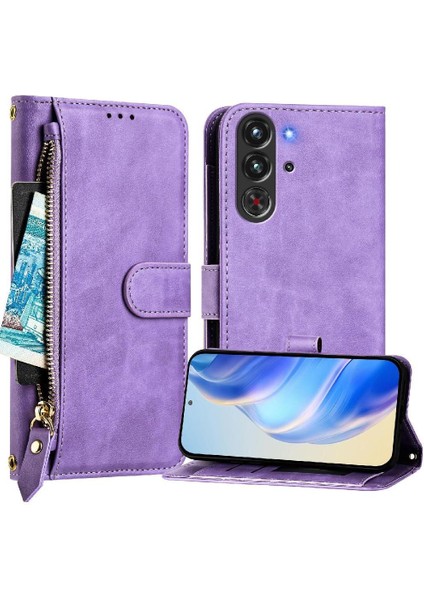 Zte Nubia Kırmızı Sihirli 10 Pro Pu Deri Manyetik Fermuar Kartı Için Flip Case (Yurt Dışından)