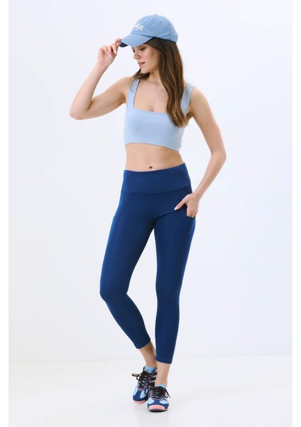 Yüksek Bel Çift Cepli Toparlayıcı Spor Tayt 9416 Lacivert