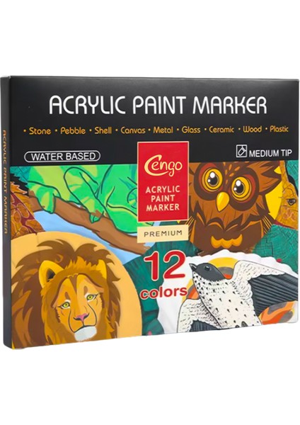 Orta Uçlu Akrilik Işaretleyici Kalem 12 Renk CGO603