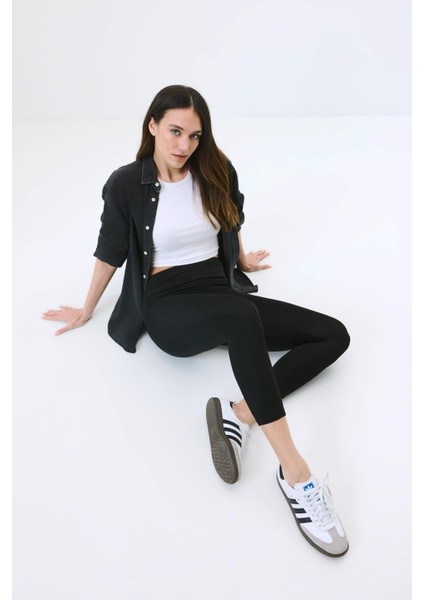 Yüksek Bel Çift Cepli Toparlayıcı Spor Tayt 9416 Siyah fiyatları