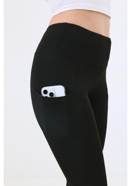 Yüksek Bel Çift Cepli Toparlayıcı Spor Tayt 9416 Siyah fırsatları