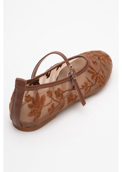 Juny Taba File Çiçek Nakışlı Kadın Babet Ayakkabı indirimleri