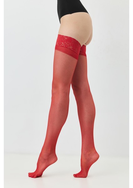 Büyük Beden Silikonlu 15 Denye Jartiyer Çorap Kırmızı fiyatları