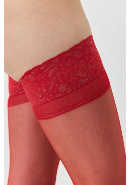 Büyük Beden Silikonlu 15 Denye Jartiyer Çorap Kırmızı modelleri