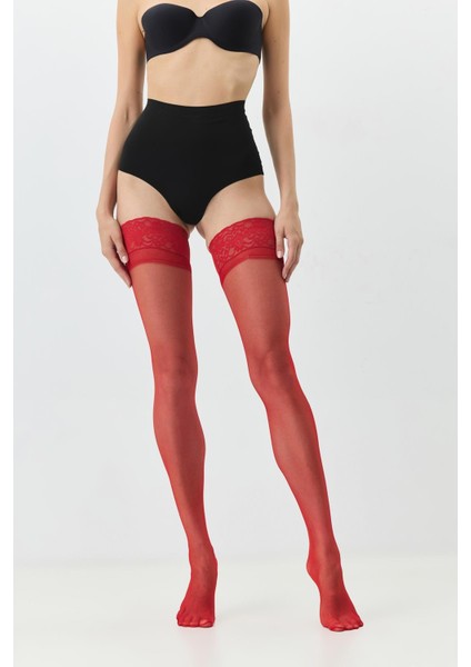 Büyük Beden Silikonlu 15 Denye Jartiyer Çorap Kırmızı indirimleri