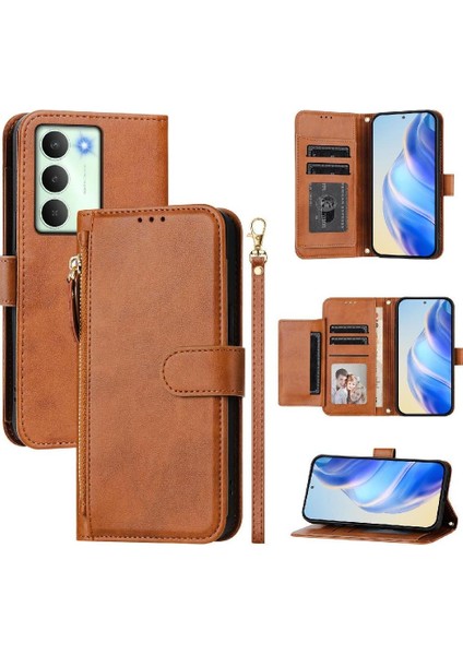 Realme 14X Kart Tutucu Pu Deri Manyetik Fermuar Için Flip Case (Yurt Dışından)