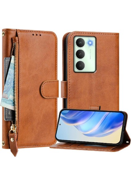 Realme 14X Kart Tutucu Pu Deri Manyetik Fermuar Için Flip Case (Yurt Dışından)