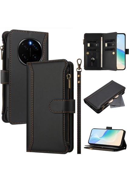 Honor Magic7 Pro 5g Deri Fermuarlı Cüzdan Standı Telefon Kılıfı Bilek Kayışı ile (Yurt Dışından)