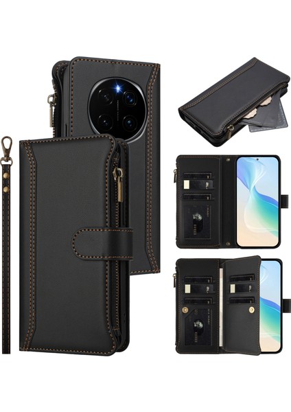 Honor Magic7 Pro 5g Deri Fermuarlı Cüzdan Standı Telefon Kılıfı Bilek Kayışı ile (Yurt Dışından)