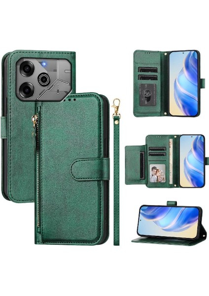 Tecno Spark 6 Go Premium Fermuarlı Deri Çapraz Askılı Uzun Askılı Cüzdan Kılıf Kapaklı Kartlıklı (Yurt Dışından)