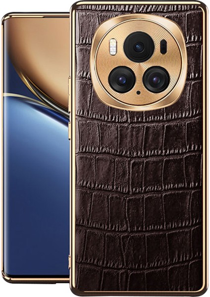 Honor Magic6 Pro 5g Telefon Kılıfı Timsah Dokusu Gerçek Inek Derisi+Tpu+Metal Telefon Kılıfı (Yurt Dışından)